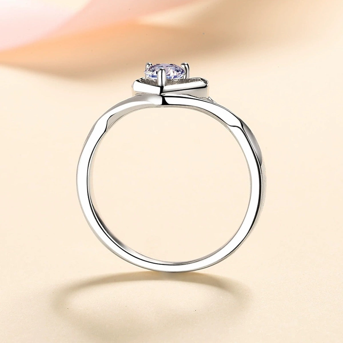 Round Moissanite Heart Promise Ring product view showing moissanite setting and metal finish