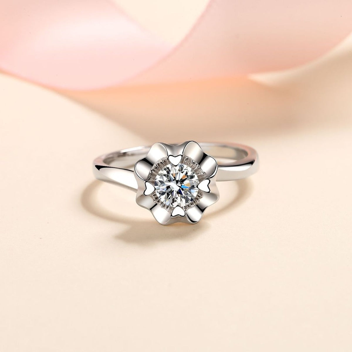 Round Floral Moissanite Ring product view showing moissanite setting and metal finish
