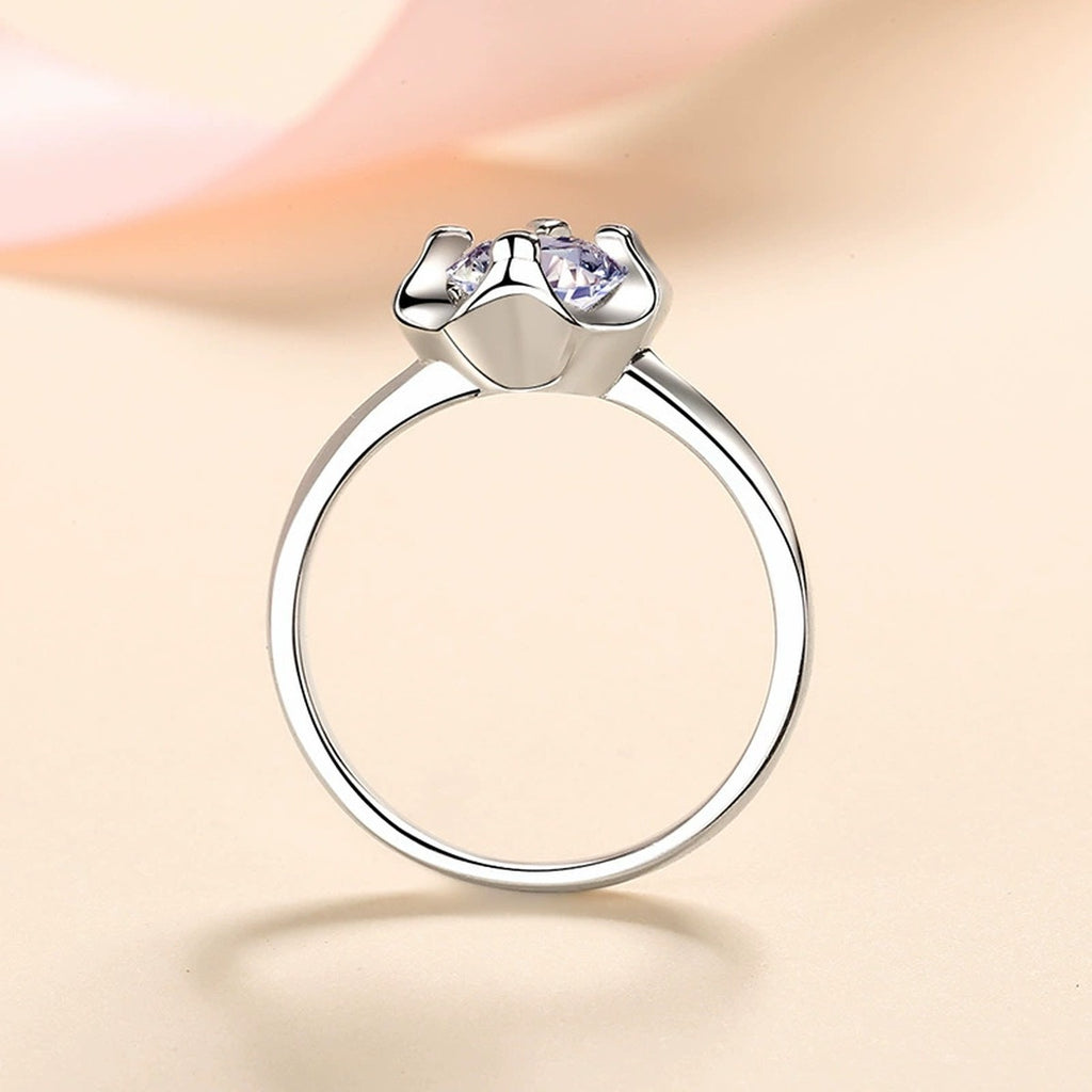 Round Floral Moissanite Ring product view showing moissanite setting and metal finish