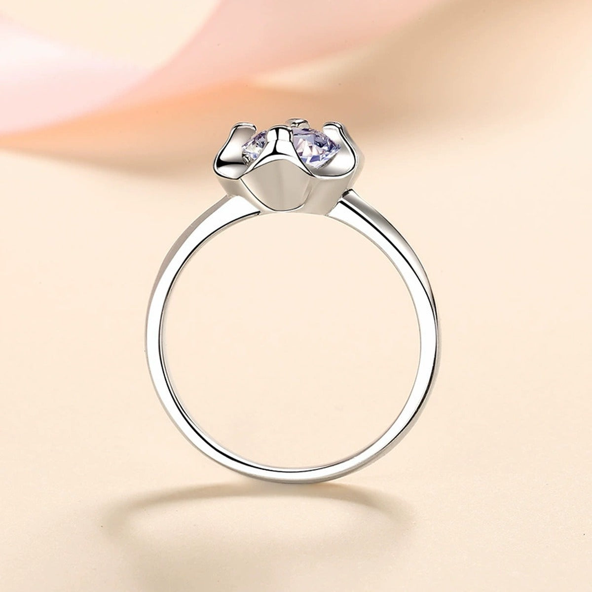 Round Floral Moissanite Ring product view showing moissanite setting and metal finish