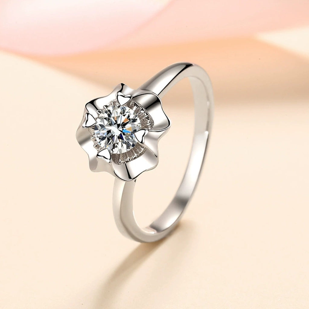 Round Floral Moissanite Ring product view showing moissanite setting and metal finish