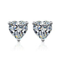 Heart Cut Moissanite Stud Earrings in Rhodium-Plated S925 sterling silver white background product photo showing the pair, stone shape, and stud earrings silhouette