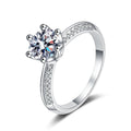 Round Moissanite Adjustable Side Stone Ring with CZ in rhodium-plated S925 sterling silver on clean white background