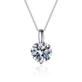 Solitaire Moissanite Pendant Necklace in Rhodium-Plated S925 sterling silver on white background showing pendant shape and round moissanite
