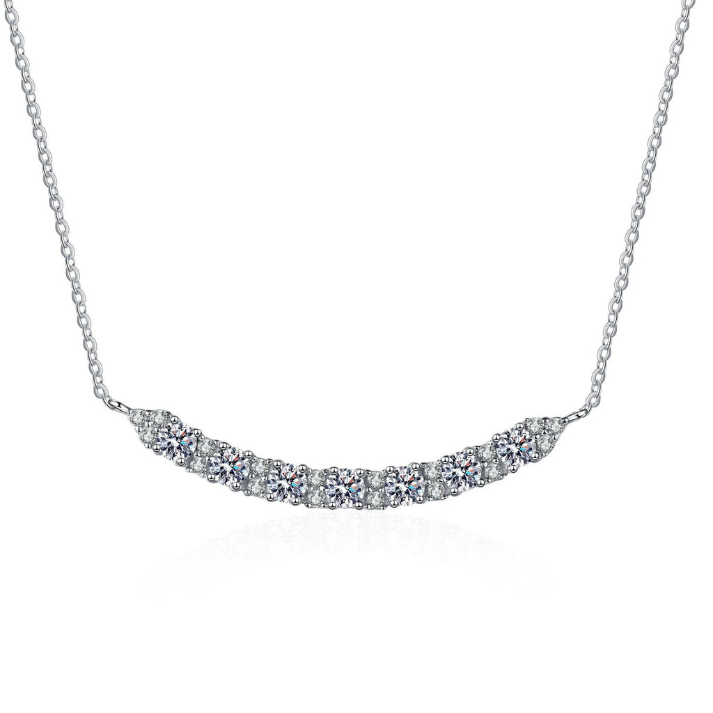 Smile Curve Moissanite Pendant Necklace with CZ in Rhodium-Plated S925 sterling silver on white background showing pendant shape and round moissanite