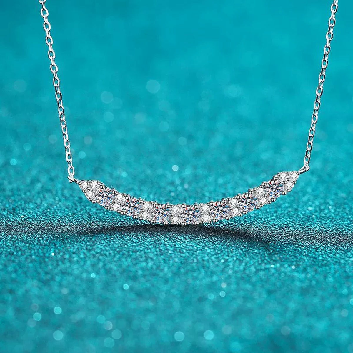 Smile Curve Moissanite Pendant Necklace with CZ in Rhodium-Plated S925 sterling silver product scene view showing pendant detail