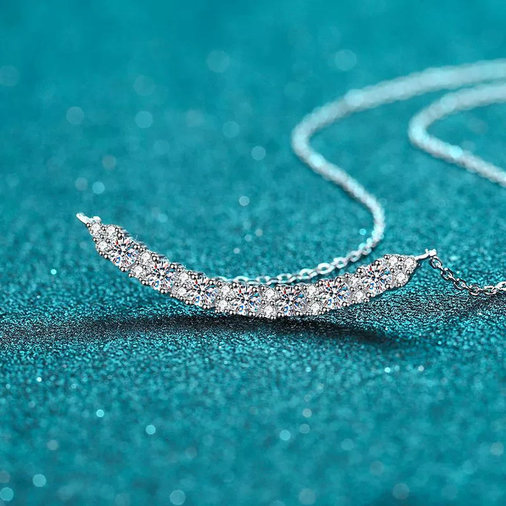 Smile Curve Moissanite Pendant Necklace with CZ in Rhodium-Plated S925 sterling silver product scene view showing angled sparkle