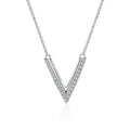 V-Shaped Moissanite Pendant Necklace in Rhodium-Plated S925 sterling silver on white background showing pendant shape and round moissanite