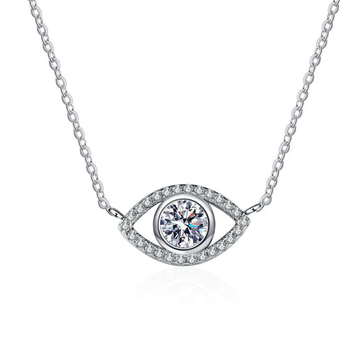 All-Seeing Eye Moissanite Pendant Necklace with CZ in Rhodium-Plated S925 Sterling Silver