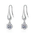 Round Moissanite Hook Drop Earrings with CZ in Rhodium-Plated S925 sterling silver white background product photo showing the pair, stone shape, and hook drop earrings silhouette