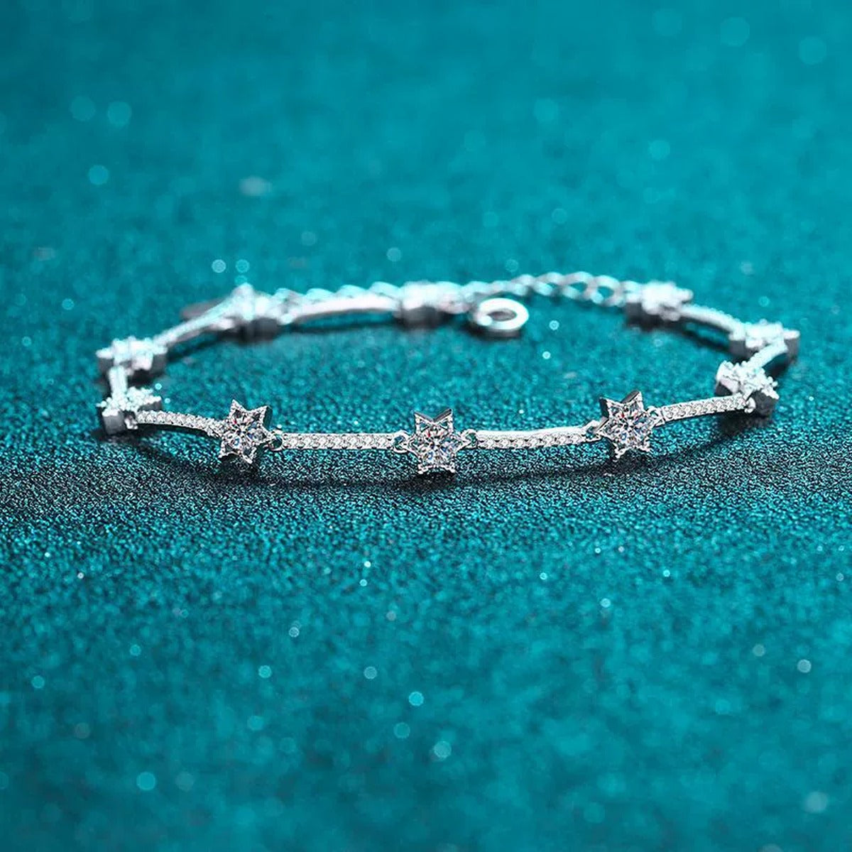 Star Moissanite Adjustable Bracelet with CZ in Rhodium-Plated S925 sterling silver styled product scene showing stone sparkle and chain detail