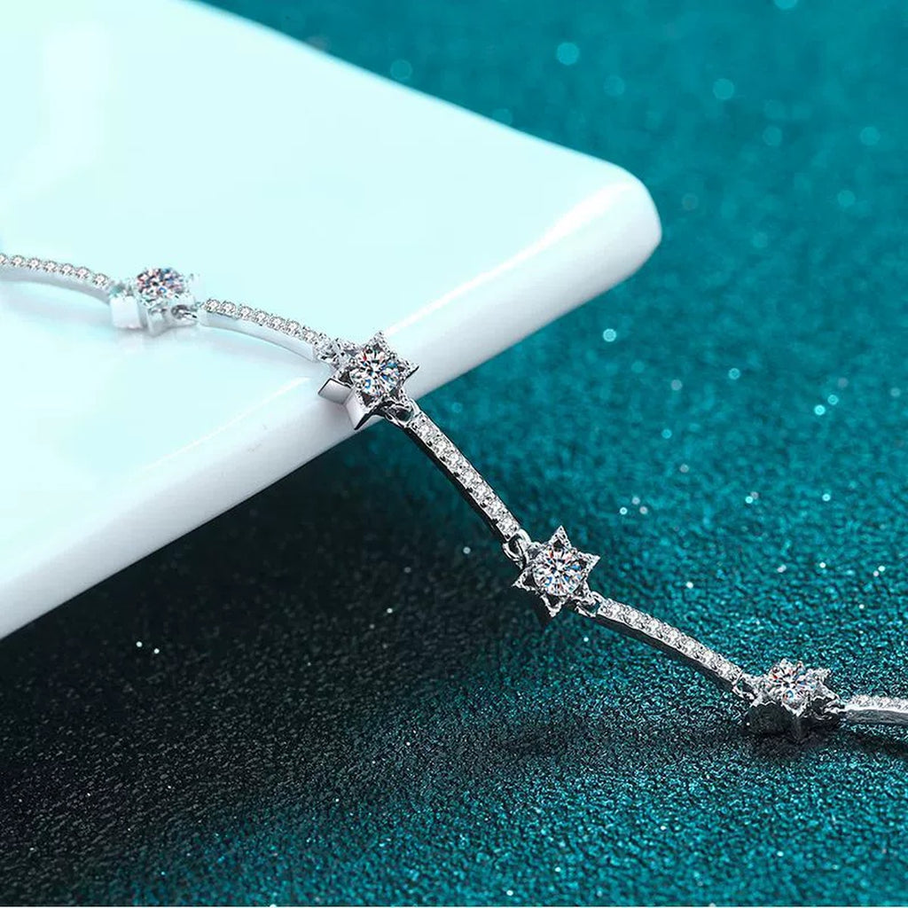 Star Moissanite Adjustable Bracelet with CZ in Rhodium-Plated S925 sterling silver close-up bracelet detail view showing clasp and motif