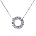 Circle Moissanite Pendant Necklace in Rhodium-Plated S925 sterling silver on white background showing pendant shape and round moissanite