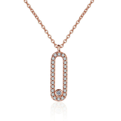 Geometric Lock Moissanite Pendant Necklace in Rhodium and Rose Gold-Plated S925 sterling silver on white background showing pendant shape and round moissanite