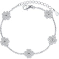 Clover Moissanite Adjustable Bracelet in Rhodium-Plated S925 sterling silver white background product photo showing bracelet shape and moissanite setting