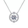 Halo Moissanite Pendant Necklace with CZ in Rhodium-Plated S925 sterling silver on white background showing pendant shape and round moissanite