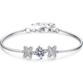 Butterfly Moissanite Bangle Bracelet with CZ in Rhodium-Plated S925 sterling silver white background product photo showing bracelet shape and moissanite setting