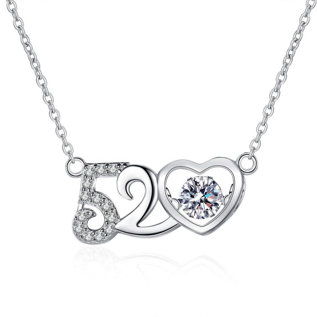 Heart Moissanite Pendant Necklace with CZ in Rhodium-Plated S925 sterling silver on white background showing pendant shape and round moissanite