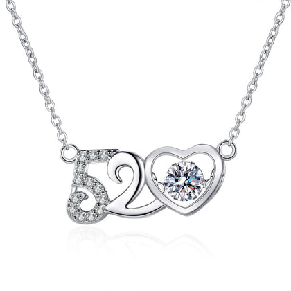 Heart Moissanite Pendant Necklace with CZ in Rhodium-Plated S925 sterling silver on white background showing pendant shape and round moissanite