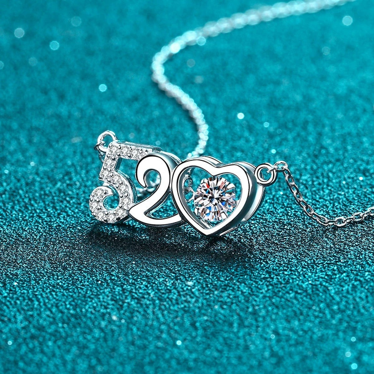 Heart Moissanite Pendant Necklace with CZ in Rhodium-Plated S925 sterling silver product scene view showing pendant detail