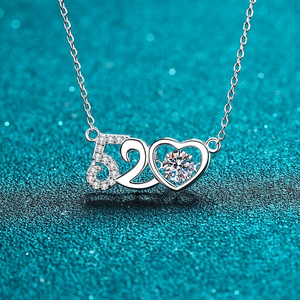 Heart Moissanite Pendant Necklace with CZ in Rhodium-Plated S925 sterling silver product scene view showing chain and setting detail