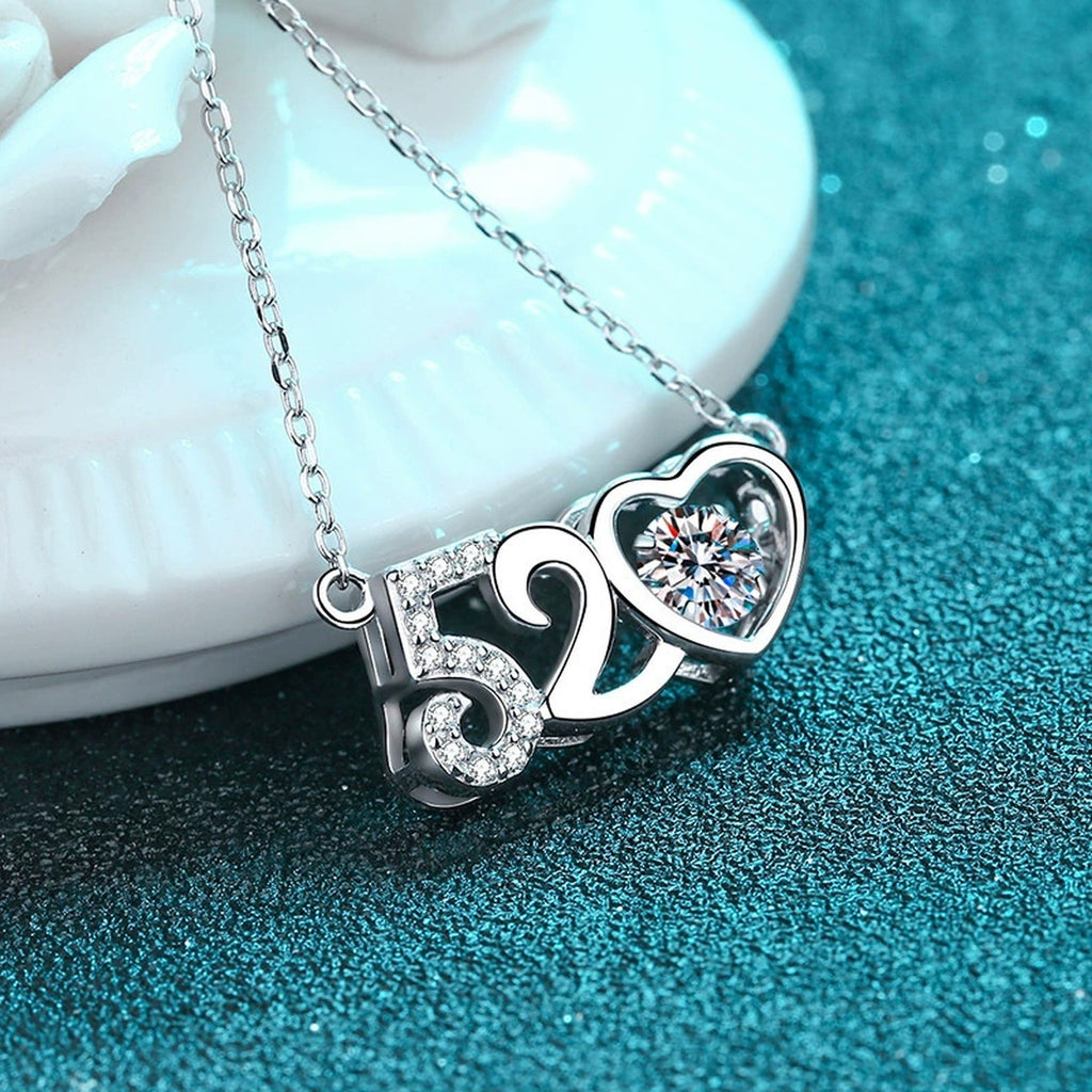 Heart Moissanite Pendant Necklace with CZ in Rhodium-Plated S925 sterling silver product scene view showing angled sparkle