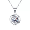Solitaire Moissanite Pendant Necklace in Rhodium-Plated S925 sterling silver on white background showing pendant shape and round moissanite