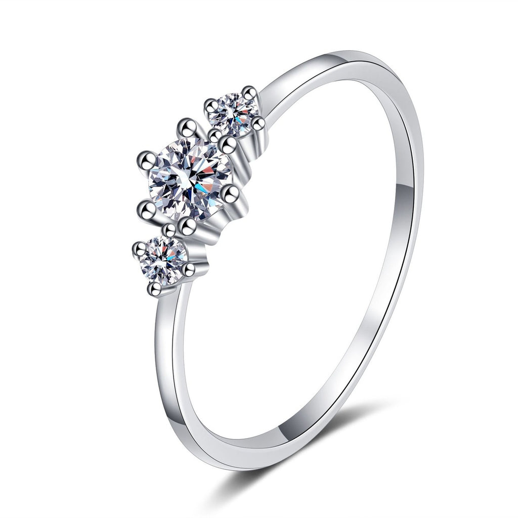 Round Cluster Moissanite Ring in rhodium-plated S925 sterling silver on clean white background