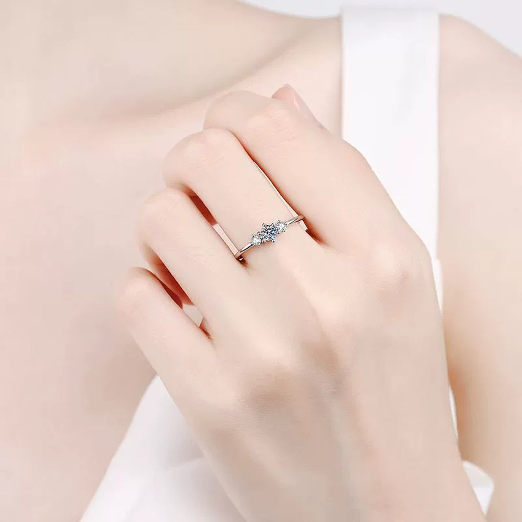 Round Cluster Moissanite Ring worn on hand to show scale and ring profile