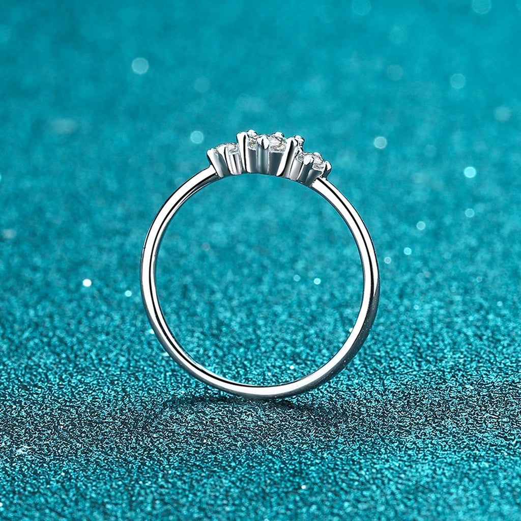 Round Cluster Moissanite Ring product view showing moissanite setting and rhodium finish