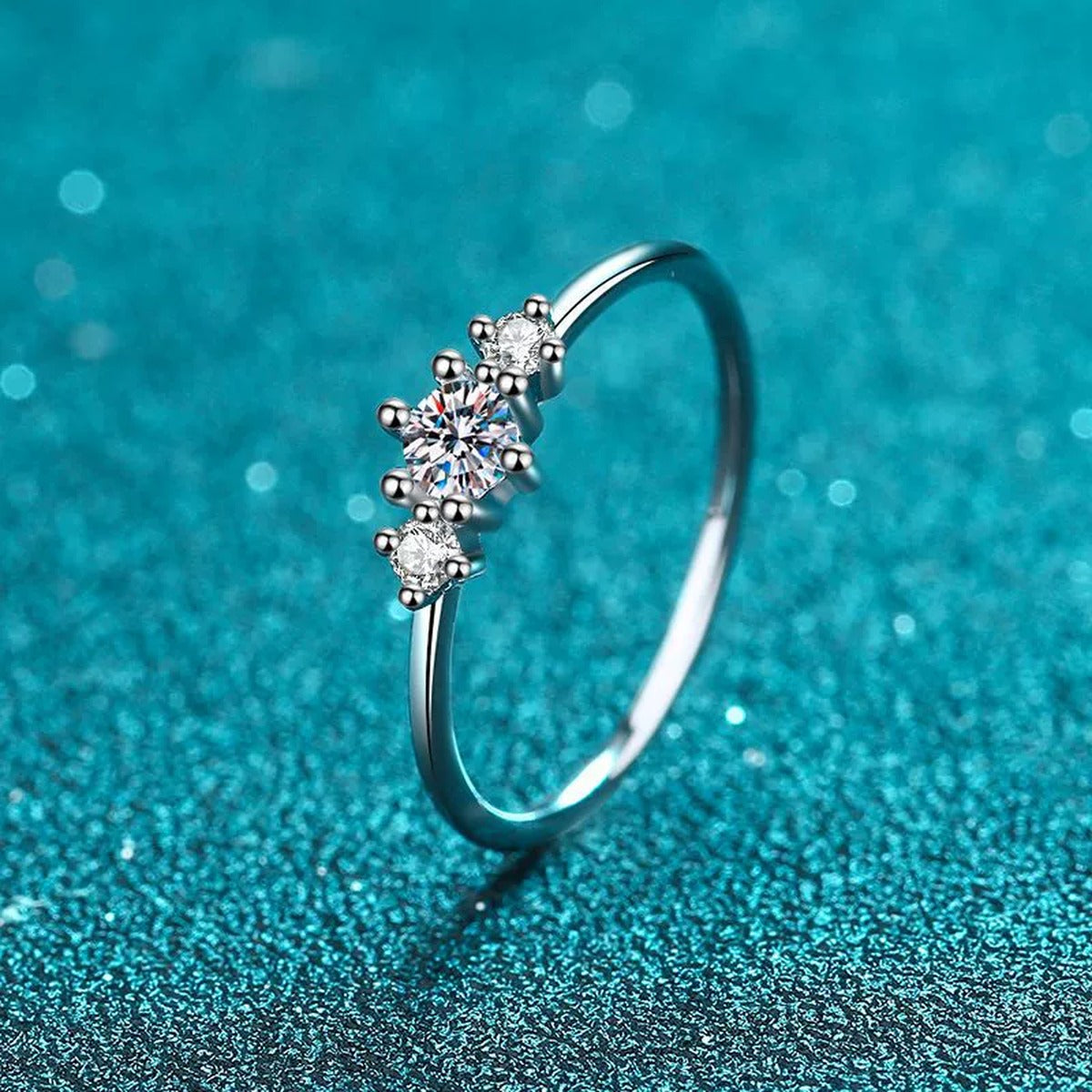 Round Cluster Moissanite Ring product view showing moissanite setting and rhodium finish