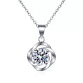 Round Moissanite Pendant Necklace in Rhodium-Plated S925 sterling silver on white background showing pendant shape and round moissanite