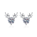 Deer Antler Moissanite Stud Earrings in Rhodium-Plated S925 sterling silver white background product photo showing the pair, stone shape, and stud earrings silhouette