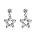 Star Moissanite Stud Dangle Earrings with CZ in Rhodium-Plated S925 sterling silver white background product photo showing the pair, stone shape, and stud dangle earrings silhouette