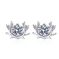 Deer Antler Moissanite Stud Earrings in Rhodium-Plated S925 sterling silver white background product photo showing the pair, stone shape, and stud earrings silhouette