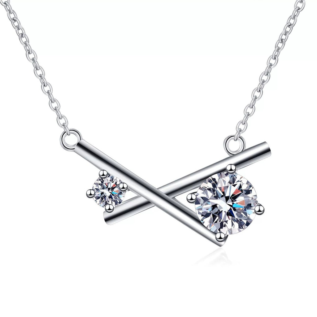 Geometric Moissanite Pendant Necklace in Rhodium-Plated S925 sterling silver on white background showing pendant shape and round moissanite