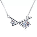 Geometric Moissanite Pendant Necklace in Rhodium-Plated S925 sterling silver on white background showing pendant shape and round moissanite