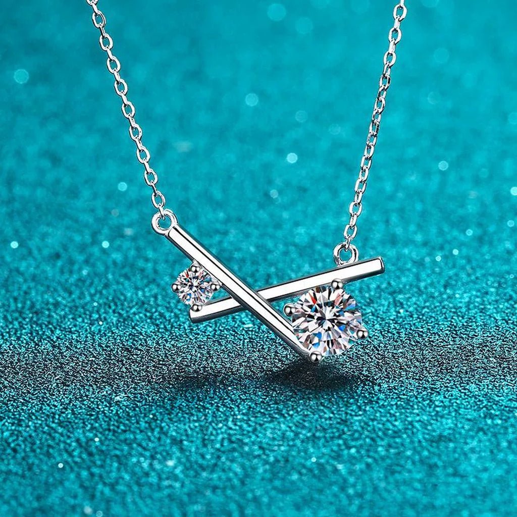 Geometric Moissanite Pendant Necklace in Rhodium-Plated S925 sterling silver product scene view showing pendant detail