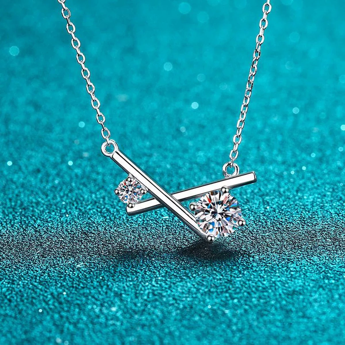 Geometric Moissanite Pendant Necklace in Rhodium-Plated S925 sterling silver product scene view showing pendant detail