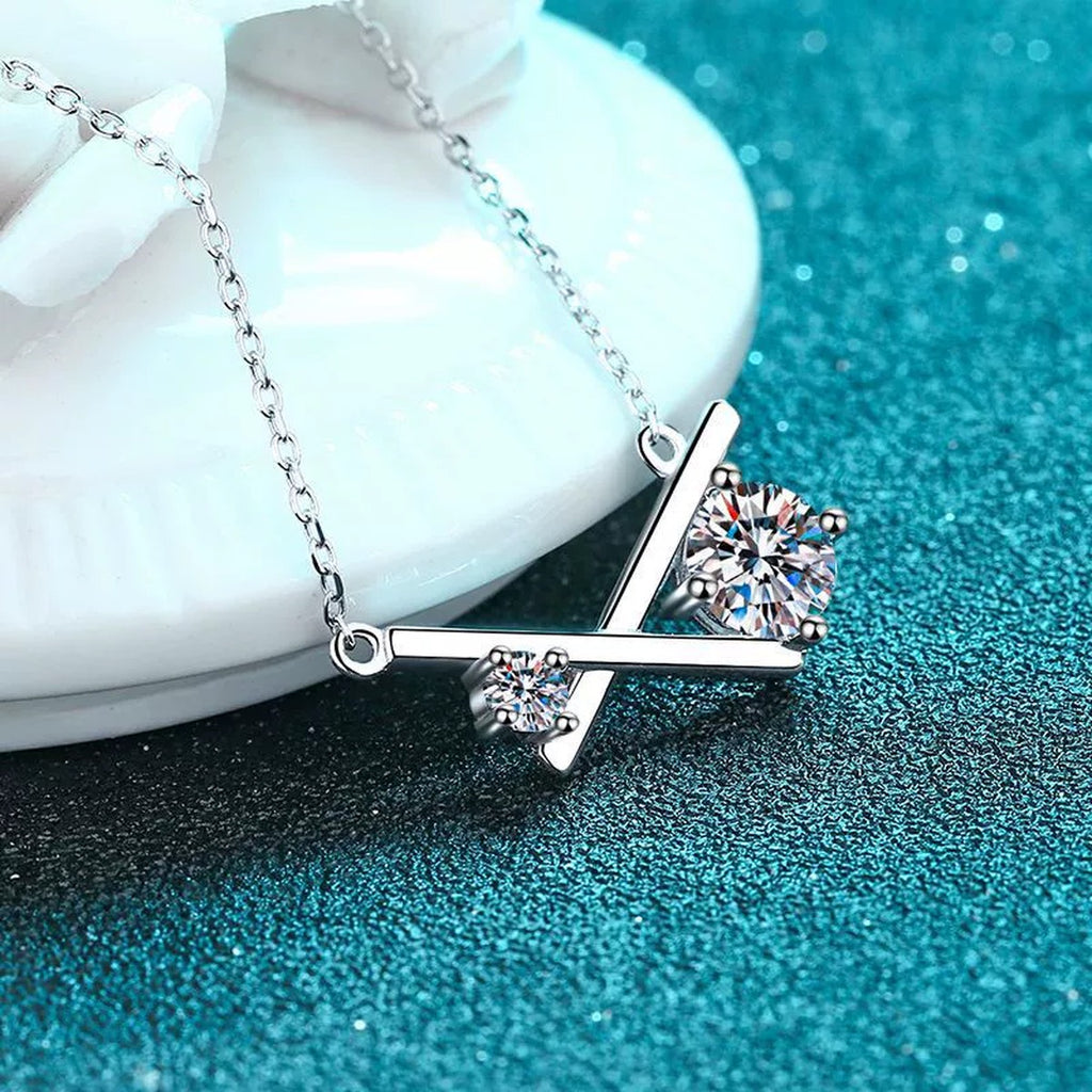 Geometric Moissanite Pendant Necklace in Rhodium-Plated S925 sterling silver product scene view showing chain and setting detail