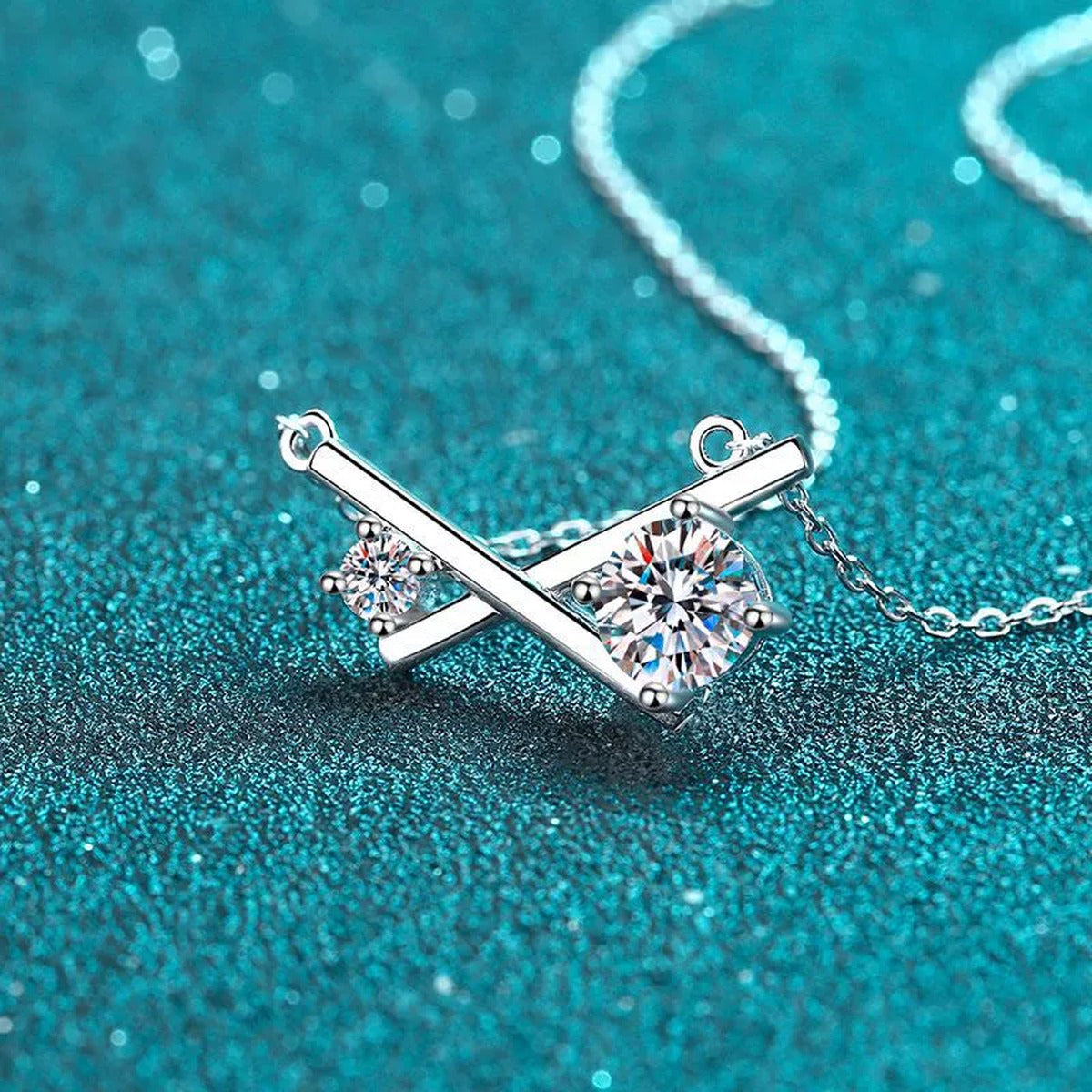 Geometric Moissanite Pendant Necklace in Rhodium-Plated S925 sterling silver product scene view showing angled sparkle
