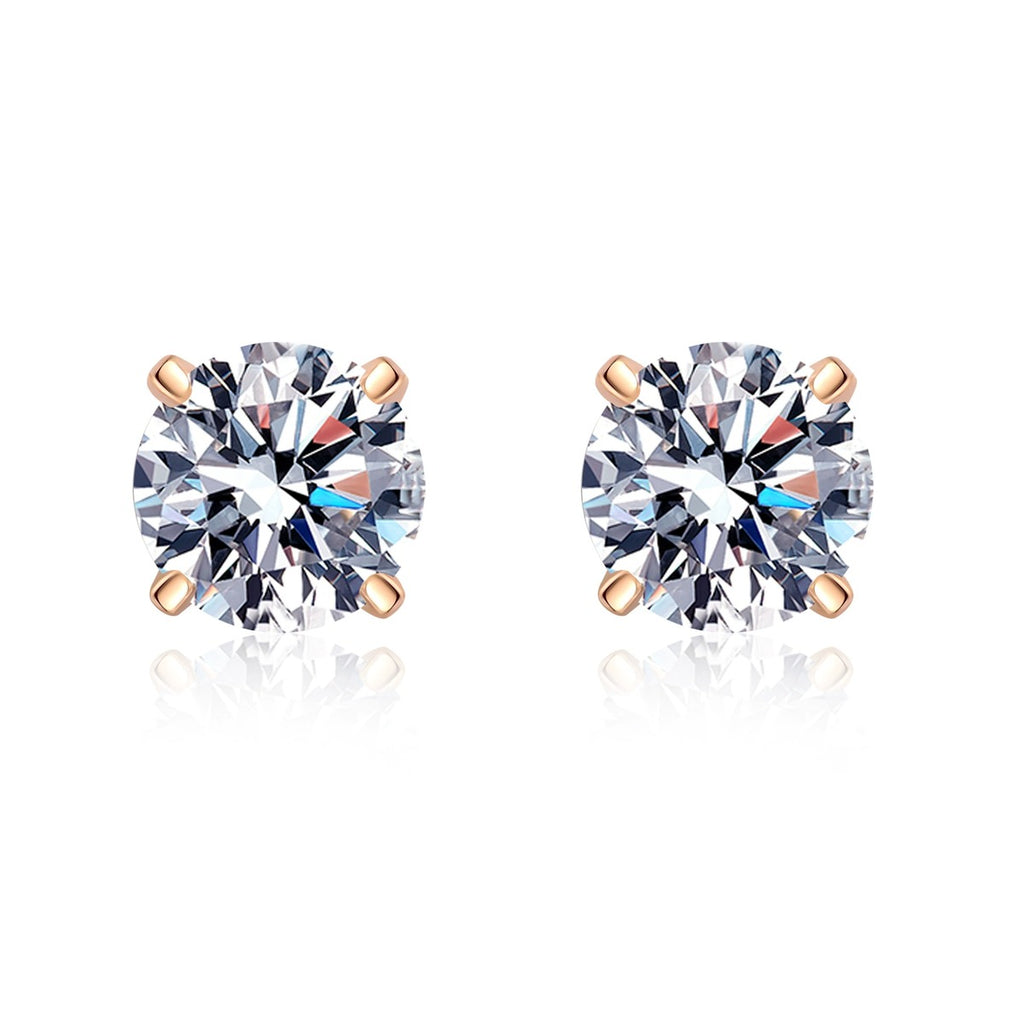 Round Moissanite Stud Earrings in Champion Gold-Plated S925 sterling silver white background product photo showing the pair, stone shape, and stud earrings silhouette