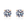 Round Moissanite Stud Earrings in Champion Gold-Plated S925 sterling silver white background product photo showing the pair, stone shape, and stud earrings silhouette