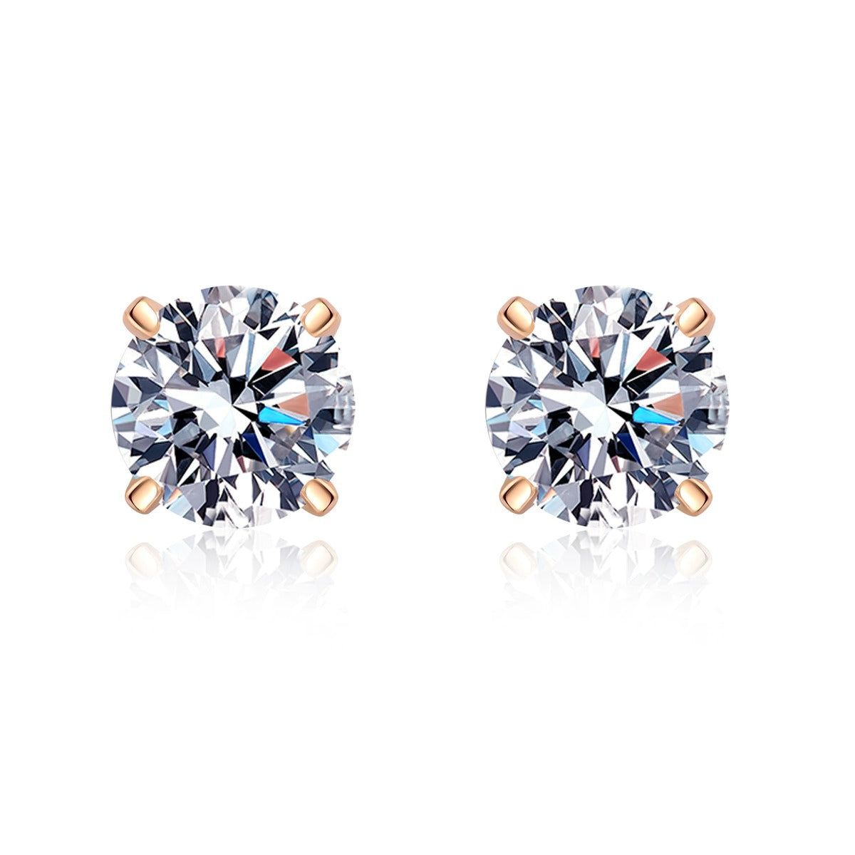 Round Moissanite Stud Earrings in Champion Gold-Plated S925 sterling silver white background product photo showing the pair, stone shape, and stud earrings silhouette