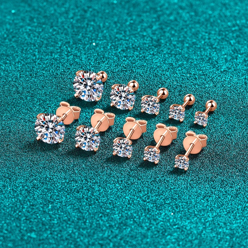Round Moissanite Stud Earrings in Champion Gold-Plated S925 sterling silver product scene view showing front sparkle