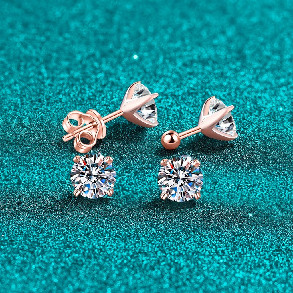 Round Moissanite Stud Earrings in Champion Gold-Plated S925 sterling silver product scene view showing side profile