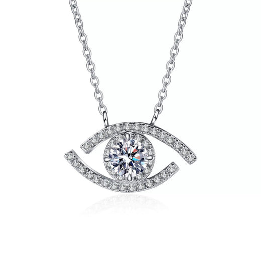 All-Seeing Eye Moissanite Pendant Necklace with CZ in Rhodium-Plated S925 Sterling Silver