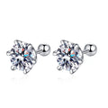 Round Moissanite Stud Earrings in Rhodium-Plated S925 sterling silver white background product photo showing the pair, stone shape, and stud earrings silhouette