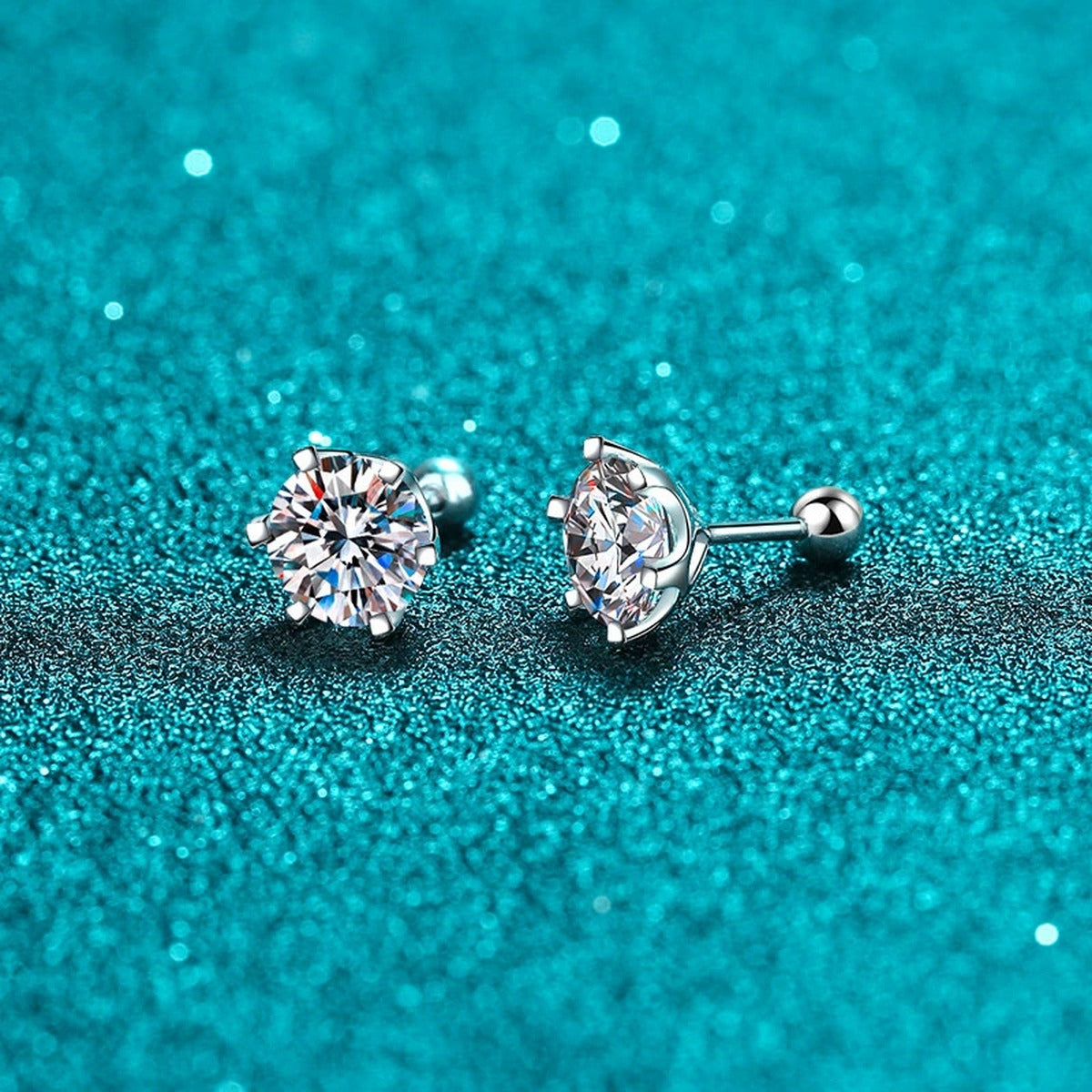 Round Moissanite Stud Earrings in Rhodium-Plated S925 sterling silver product scene view showing side profile