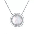 Mother-of-Pearl Disc Pendant Necklace in Rhodium-Plated S925 sterling silver on white background showing pendant shape and mother-of-pearl disc